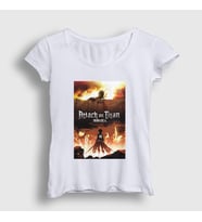 Presmono Kadın Beyaz Poster Anime Attack On Titan T-Shirt 124640tt