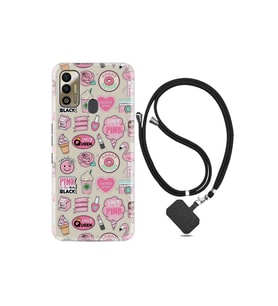 Tecno Spark 7t Kılıf Desenli Silikon Boyun Askılı Donut Flamingo 1415