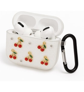 AirPods 2. Nesil ile Uyumlu Glitter Silikon Kılıf Şeffaf Simli Koruyucu Kiraz Deseniyle Askı Aparatı Dahil Çanta Kolu ve Kemer Tokasına Takılabilir Şık Tasarım AirPods 2 için Kulaklık Kılıfı