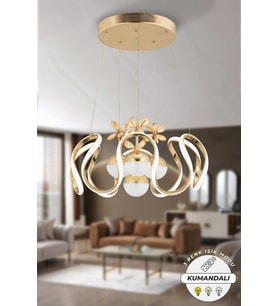 Oliver Kumandalı 3 Renk Işık Özellikli Modern Gold Kaplama Sarkıt Led Avize Salon Avize