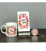 Çiçek Tasarımlı Üçlü Set (Kupa + Telefon Standı + Anahtarlık)