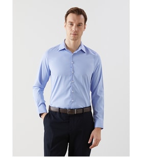 LCW BUSINESS Mavi Slim Fit Uzun Kollu Gabardin Erkek Gömlek