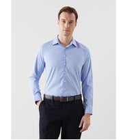 LCW BUSINESS Mavi Slim Fit Uzun Kollu Gabardin Erkek Gömlek