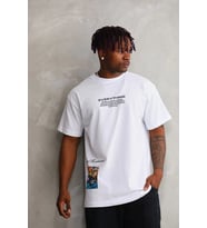 Erkek Bisiklet Yaka Baskılı Oversize T-Shirt - Beyaz