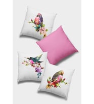 Pembe Kuşlu Çift Taraflı 4'lü Set Kırlent Kılıfı 4KR039