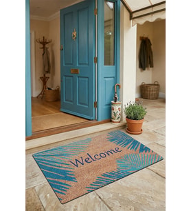 Valerine Life Mavi Yapraklı Welcome Hoş Geldiniz Kapı Önü Paspası 45x70cm