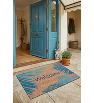 Valerine Life Mavi Yapraklı Welcome Hoş Geldiniz Kapı Önü Paspası 45x70cm