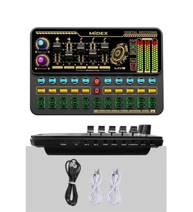 Midex VS11 Üst Seviye Stüdyo Kayıt Canlı Yayın Bluetooth ve Şarjlı Ses Kartı Efektli Radyo Mikseri (Telefon ve PC Podcast)
