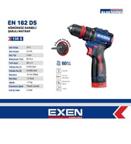 EXEN EN 162 DS - 16V 2Ah 60N.m Kömürsüz Darbeli Şarjlı Matkap EX010503