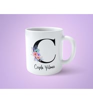 Çiçekli C Harfli İsimli Baskılı Kupa Bardak