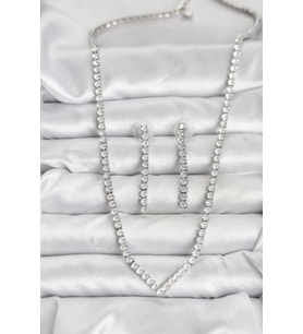 Gümüş Renk Zirkon Taşlı Kadın Kolye Küpe Seti - TJ-BKO10638