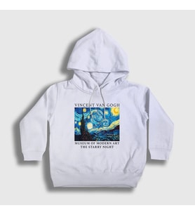 Presmono Unisex Çocuk Beyaz Starry Night V2 Art Painter Vincent Van Gogh Kapüşonlu Sweatshirt 303252tt