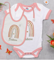 BK Kids Babam Tasarımlı Pembe Bebek Body Zıbın ve Mama Önlüğü Hediye Seti-1