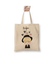 Suga Chibi Face Bts Beyaz Bez Çanta Uzun Saplı Alışveriş Çantası Plaj Çantası