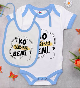 BK Kids Ko Verun Beni Tasarımlı Mavi Bebek Body Zıbın ve Mama Önlüğü Hediye Seti-1