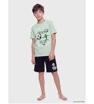 LCW Kids Yeşil Bisiklet Yaka Erkek Çocuk Şortlu Pijama Takımı