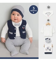 0-3 AY BEBEKLERE ORGANİK MY LİTTLE BEAR NAKIŞLI  10 LU HASTANE ÇIKIŞ ZIBIN SETİ (Lacivert)