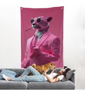 Sigara İçen Pembe Leopar Duvar Örtüsü-7859