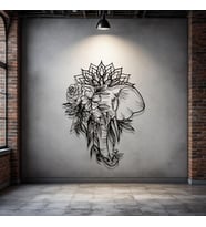 Metal Fil Çiçek Desenli Duvar Dekoru – Bohem Modern Metal Tablo Salon Antre Ofis Dekorasyon (Siyah)