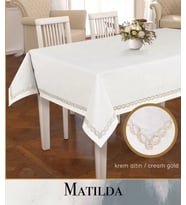 Keten Masa Örtüsü Tablecloth 155x300 cm Yemek Masası Örtüsü Matilda Model Krem-Gold