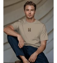 Pitbull Köpek Baskılı Unisex Oversize Tişört – Minimal Güçlü Pitbull Tasarım (Bej)