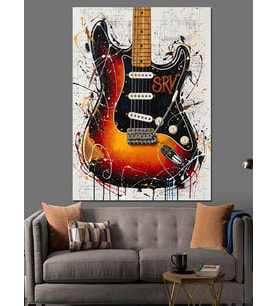 Renkli Elektro Gitar Sanatı Dekoratif Kanvas - Mdf Ahşap Tablo