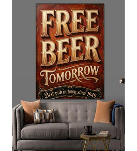 Free Beer Tomorrow Retro Tabela Dekoratif Kanvas - Mdf Ahşap Tablo