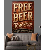 Free Beer Tomorrow Retro Tabela Dekoratif Kanvas - Mdf Ahşap Tablo