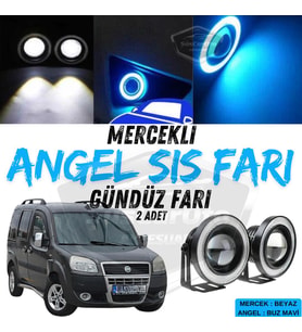 Fiat Doblo D2 2005-2010 Uyumlu Mercekli Angel Sis Farı Metal 76 mm Buz Mavi Halkalı Gündüz Farı 2 Ad