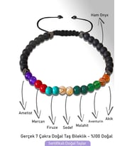 Sertifikalı Oniks 7 Çakra Doğal Taş Bileklik - Ametist,Mercan,Firuze,Sedef,Malahit,Aventurin,Akik (Çok Renkli)