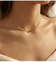 Kişiye Özel 925 Ayar Gümüş Kalp Detaylı Çift İsim Kolye (Gold)