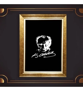 Altın Varaklı Çerçeveli Paspartulu Atatürk Tablo z4808 (Gold)