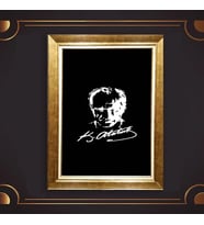 Altın Varaklı Çerçeveli Paspartulu Atatürk Tablo z4808 (Gold)