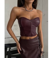 Dimalis Kadın Balenli Deri Crop (Bordo)