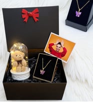 Kelebek Kolyeli Fotoğraflı Kişiye Özel Hediye Kutusu - Premium Set (Model 7)