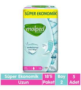 Molped Süper Ekonomik Antibakteriyel Ped Uzun 18x5 90 Adet