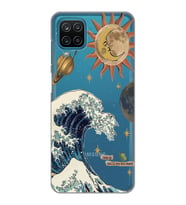 Samsung Galaxy A12/M12 Uyumlu Güneş ve Dalga Desenli Şeffaf Telefon Kılıfı
