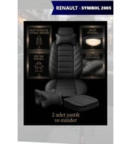 renault symbol 2005 Koltuk ve Kılıf uyumlu Yastık Minder Lüks Siyah 2 Minder 2 Yastık