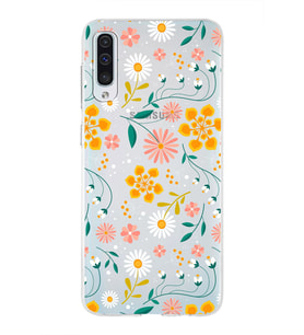 Samsung Galaxy A50 Uyumlu Kapak Çiçek Tasarımlı Şeffaf Silikon Kılıf