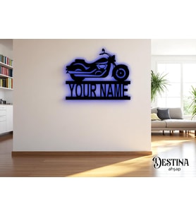 Destina Ahşap Chopper Temalı Led Tablo 36*45 (Mavi)