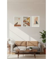 Minimalist Çatı Güvercinleri 3’lü Ahşap Çerçeveli Tablo Seti
