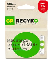 Batteries ReCyko 950mAh AAA İnce Kalem Ni-Mh Şarjlı Pil, 1.2 Volt, 6'Lı Kart