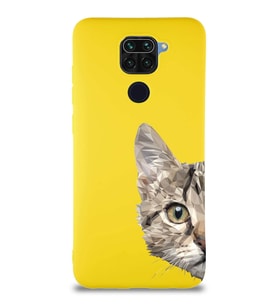 Xiaomi Redmi Note 9 Soft Premier Kapak Catface Tasarımlı Silikon Kılıf - Sarı (Şeffaf)