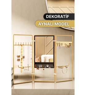 Şık Takı ve Makyaj Organizeri, Gold Kolye, Küpe, Yüzük ve Bileklik Askılığı