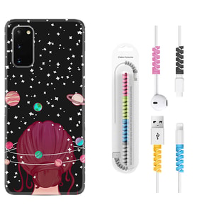 Samsung A02S A03S A10 A12 A13 A21S A22 Kılıf Kablo Koruma Spiral Silikon Space Woman 1311