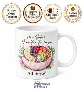 Smoothie Bowl Temalı Baskılı Kupa Bardak Hediye Sağlıklı Yaşam Porselen Mug
