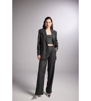Oversize Kesim Simli Çizgili Eden Blazer Ceket Siyah
