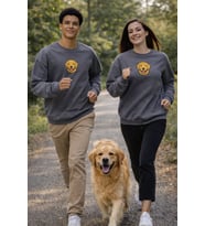 Golden Retriever Köpek Desenli Sevgili Sweatshirt – Unisex Çift Kombini (Gri)