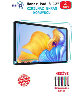 2 ADET Honor Pad 8 12" Tablet İçin Tam Uyumlu Ekran Koruyucu Şeffaf Cam Nano HD Esnek Kırılmaz