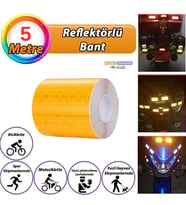 Reflektörlü Reflektif Fosforlu Şerit Bant Petekli Reflekte İkaz Bandı 5 cm x 5 Metre Sarı